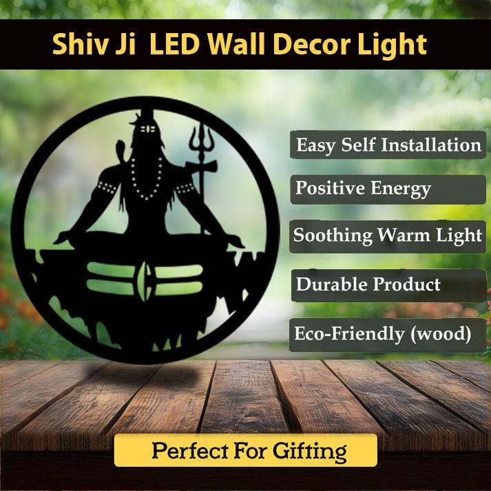 Mahadev Shiv Ji Wall Decor MDF Wood Backlit Wall Art With LED Light For Living Room - Decor Mantra