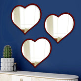 Beautiful Atractive Heart Shape Mirror with Red Finish Frame Set of 3 - Decor Mantra