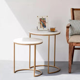 Black & White Marble Top Iron Stand Coffee Table Set of 2 - Decor Mantra