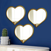 Beautiful Atractive Heart Shape Mirror with Golden Finish Frame Set of 3 - Decor Mantra