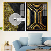 Modern Nordic Black and Golden Acrylic Floating Wall Painting Set Of 2 - Decor Mantra