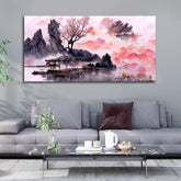 Beautiful Lake View Watercolor Art Canvas Wall Painting - Decor Mantra