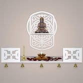 Unique Modern Designer Beautiful Wall Hanging Wooden Temple/ Pooja Mandir Design with Shelf, White Color - Decor Mantra