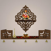 Modern Designer Pattern Wall Hanging Wooden Temple/ Pooja Mandir Design with Shelf, Brown Color - Decor Mantra