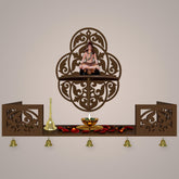 Beautiful Designer Pattern Wall Hanging Wooden Temple/ Pooja Mandir Design with Shelf, Brown Color - Decor Mantra