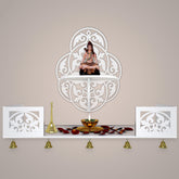 Beautiful Designer Pattern Wall Hanging Wooden Temple/ Pooja Mandir Design with Shelf, White Color - Decor Mantra