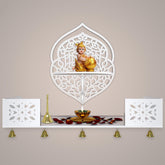 Intricate Jali Designer Shaped Wall Hanging Wooden Temple/ Pooja Mandir Design with Shelf, White Color - Decor Mantra