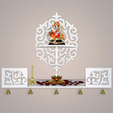 Unique Designer Beautiful Wall Hanging Wooden Temple/ Pooja Mandir Design with Shelf, White Color - Decor Mantra