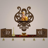 Lotus Pattern Wall Hanging Wooden Temple/ Pooja Mandir Design with Shelf, Brown Color - Decor Mantra