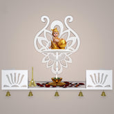 Lotus Pattern Wall Hanging Wooden Temple/ Pooja Mandir Design with Shelf, White Color - Decor Mantra