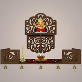 Divine Beautiful Wall Hanging Wooden Temple/ Pooja Mandir Design with Shelf, Brown Color - Decor Mantra