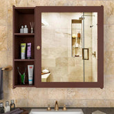 Aesthetic Modern Style Wooden Bathroom Cabinet Mirror With 5 Spacious Shelves Brown Finish - Decor Mantra