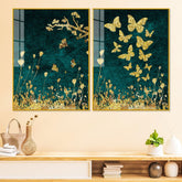 Golden Fishes Acrylic Floating Wall Painting Set of 2 - Decor Mantra