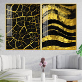 Luxury Black and Gold Marble Texture Acrylic Floating Wall Painting Set Of 2 - Decor Mantra