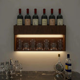 Designer Modish Look Backlit MDF Mini Bar Shelf in Walnut Finish - Decor Mantra