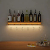 Aesthetic Backlit Look MDF Wooden Mini Bar Shelf in Light Oak Finish - Decor Mantra