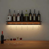Aesthetic Backlit Look MDF Wooden Mini Bar Shelf in Walnut Finish - Decor Mantra