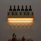 Minimalistic Design Artistic Backlit Wall Mounted Mini Bar Shelf in Light Oak Finish - Decor Mantra