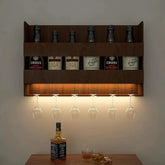 Sturdy Designer Backlit MDF Bar Wall Shelf / Mini Bar Shelf in Walnut Finish - Decor Mantra