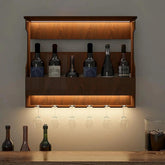 Backlit Design MDF Bar Wall Shelf / Mini Bar Shelf in Walnut Finish - Decor Mantra