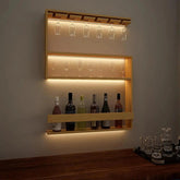 Modern Designer Backlit MDF Bar Wall Shelf / Mini Bar Shelf in Light Oak Finish - Decor Mantra