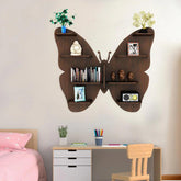 Butterfly Shape Backlit Designer Wooden Wall Shelf / Book Shelf / Night Light, Walnut Finish - Decor Mantra