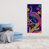 Beautiful Peacock with Flower art Premium Wall Painting - Decor Mantra
