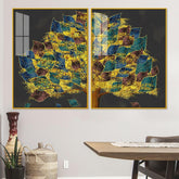 Luxury Golden Shiny Tufted Leaves Tree Acrylic Floating Wall Painting Set Of 2 - Decor Mantra