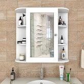 Modern Wooden Bathroom Cabinet Mirror with 10 Spacious Shelves with White Finish - Decor Mantra