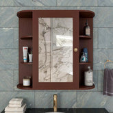 Designer Wooden Bathroom Cabinet Mirror with 10 Spacious Shelves with Brown Finish - Decor Mantra