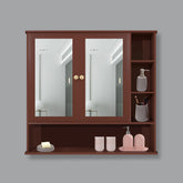 Premium Space Saving Bathroom Mirror Cabinet with 6 Spacious Shelves with Wooden Brown Finish - Decor Mantra
