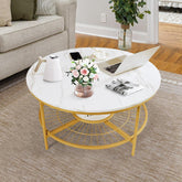 Designer Round Modern Center Table with White Marble Golden Metal Finish - Decor Mantra