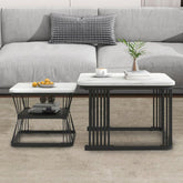 Classic White Marble Table Duo with Metallic Tethered Detailing - Decor Mantra