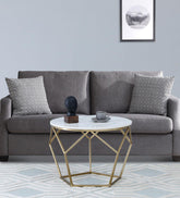 Metal Coffee Table with a Golden Base and Porcelain Surface - Decor Mantra