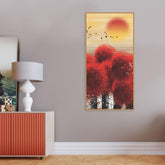 Beautiful Red Tree with Sunrise Scenery Canvas Wall Painting - Decor Mantra