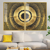 Golden 3D Pattern Acrylic Floating Wall Painting Set of 2 - Decor Mantra