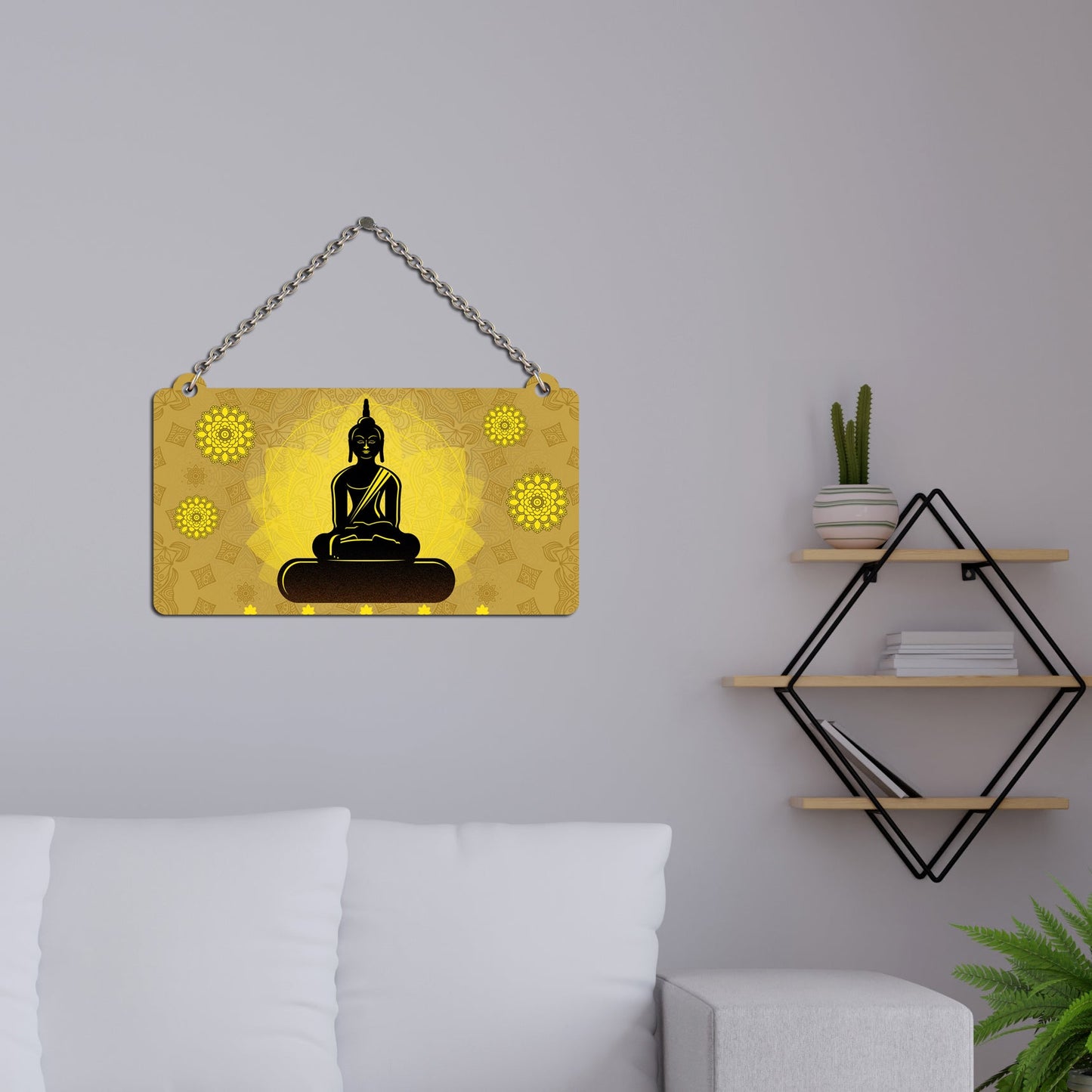Lord Buddha Floral Decorative Wooden Wall Hanging for House