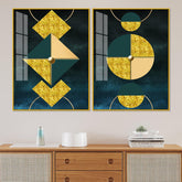 Abstract Geometry Shapes Art Acrylic Floating Wall Painting Set Of 2 - Decor Mantra