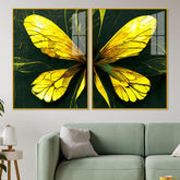 Beautiful Design of Golden Wings Art Acrylic Floating Wall Painting Set Of 2 - Decor Mantra