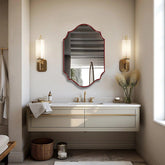 Elegant Irregular Quatrefoil Bathroom Decor Mirror with Red Wooden Finish - Decor Mantra