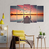 Romantic Wooden Jetty in Sunset Canvas wall Painting of Five Pieces - Decor Mantra