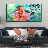 Lord Ganesha Playing Flute Premium Wall Painting - Decor Mantra