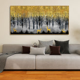 Golden Deers in Dark Forest Premium Canvas Wall Painting