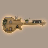 Guitar Backlit Designer Wooden Wall Shelf / Book Shelf / Night Light, Oak Finish - Decor Mantra