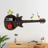 Guitar Backlit Designer Wooden Wall Shelf / Book Shelf / Night Light, Walnut Finish - Decor Mantra