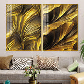 Golden Texture Acrylic Floating Wall Painting Set of 2 - Decor Mantra