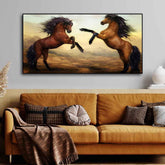 Two Brown Horses Premium Wall Painting - Decor Mantra
