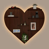 Heart Backlit Designer Wooden Wall Shelf / Book Shelf / Night Light, Walnut Finish - Decor Mantra