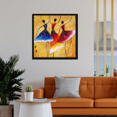 African Warli Art Floating Canvas Wall Painting Frame - Decor Mantra