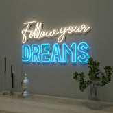 Follow Your Dreams Text Warm & Blue Neon LED Light DECORMANTRA